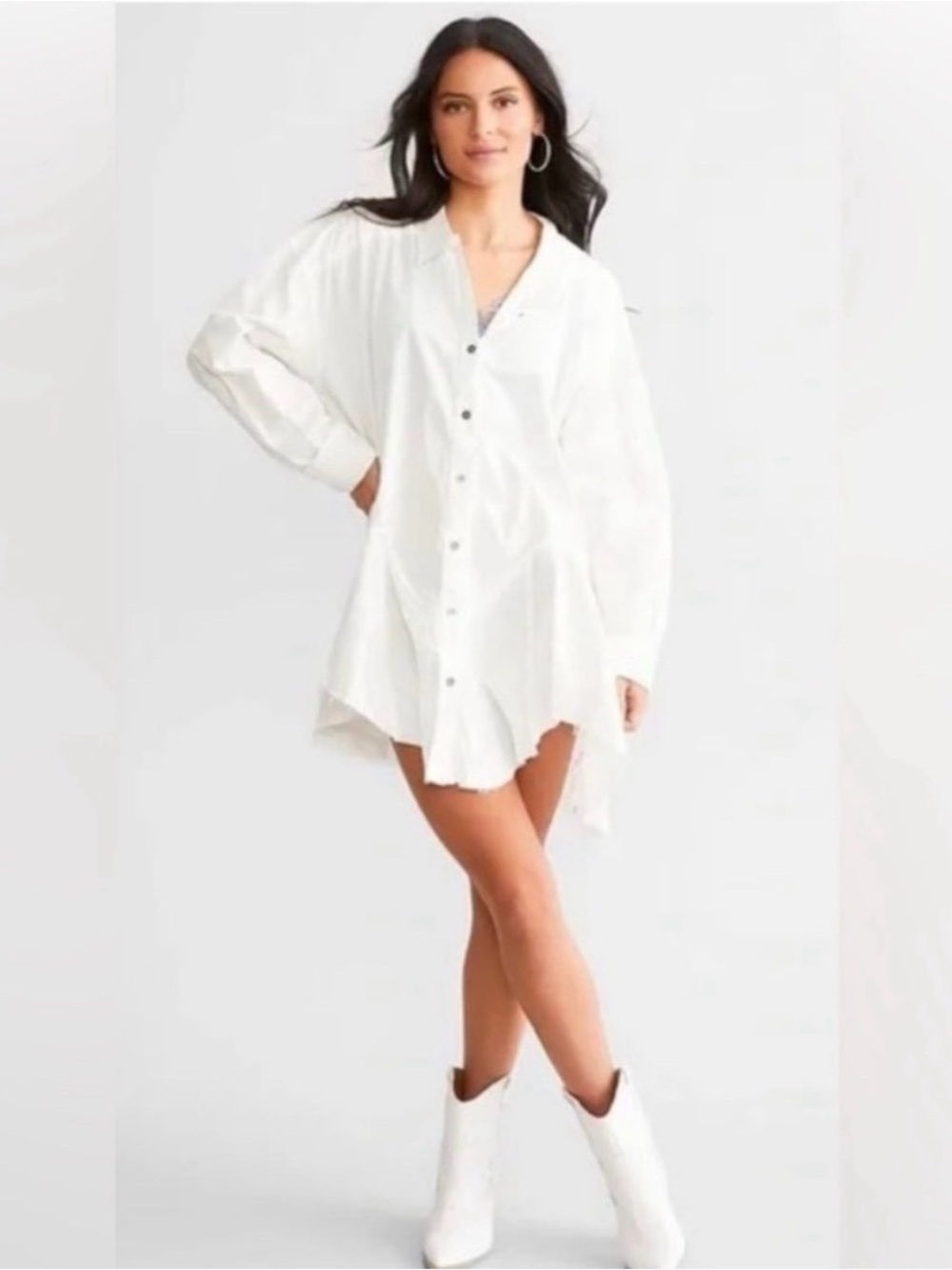 Free People White Oversized Button-Front top